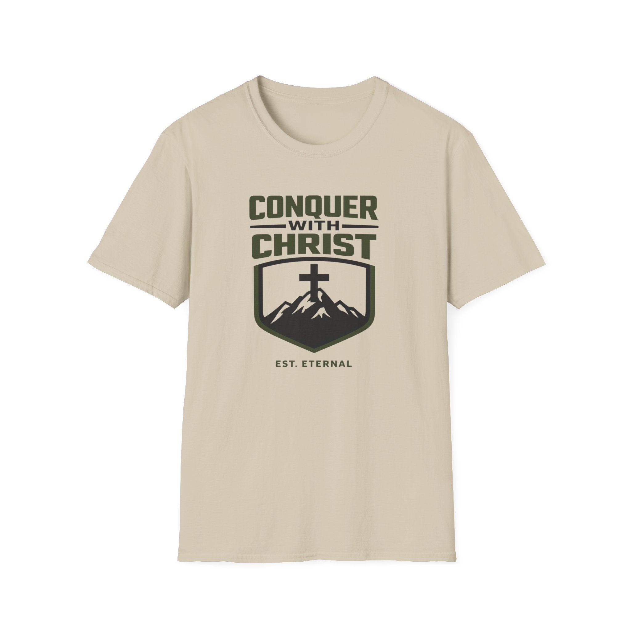 Conquer With Christ Est. Eternal Outdoor Camping Hiking T-Shirt Designed For The Faithful