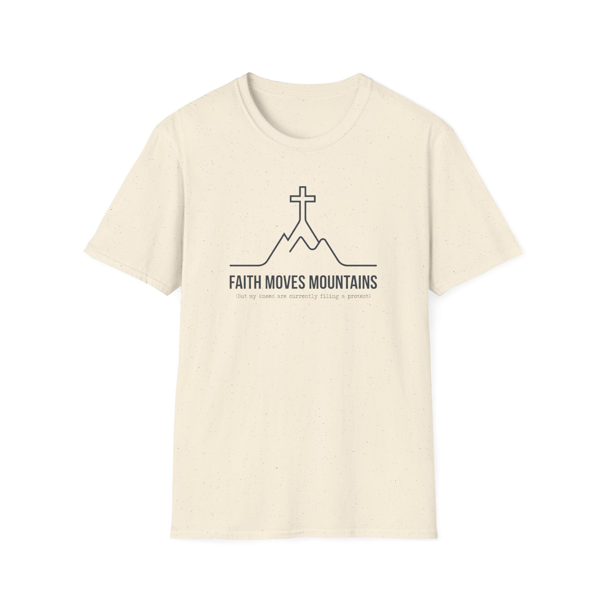 Faith Moves Mountains, But Knees Are Complaining Outdoor Hiking Camping T-Shirt Designed For The Faithful