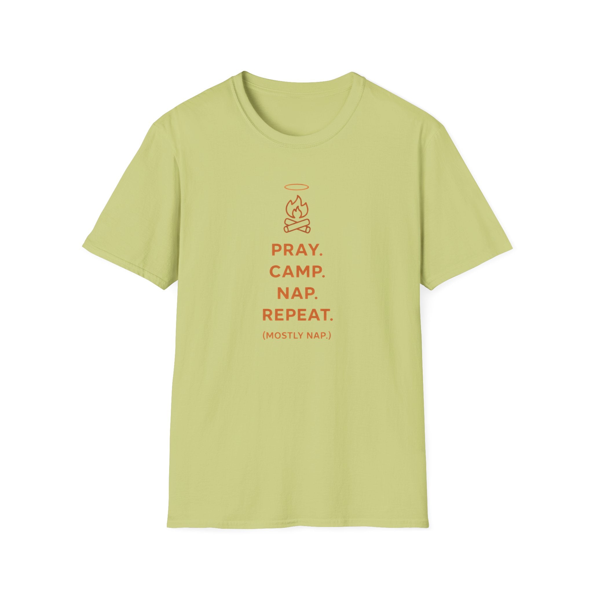 Pray. Camp. Nap. Repeat Funny Outdoor Camping Hiking T-Shirt Designed For The Faithful