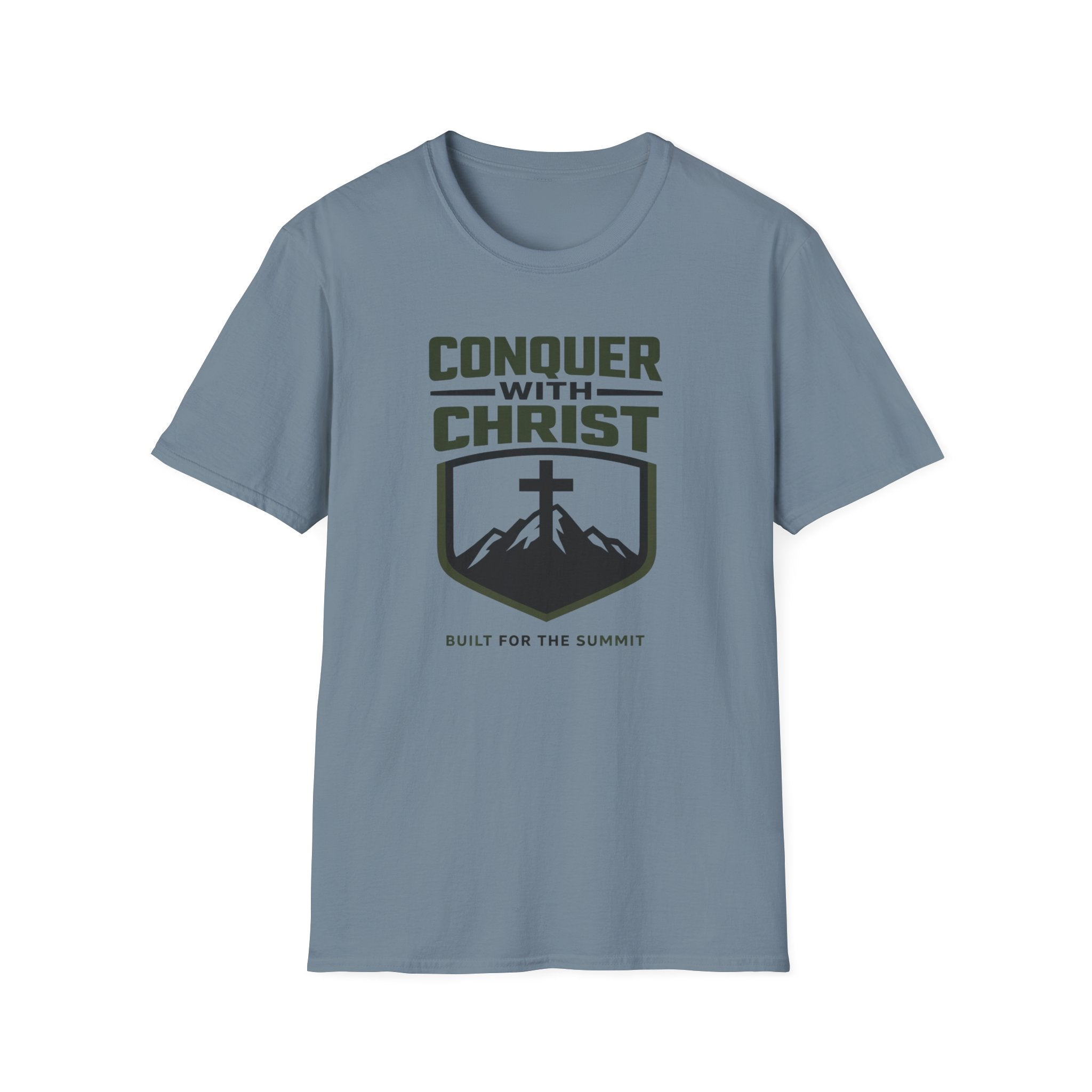 Conquer With Christ - Built For The Summit Outdoor T-Shirt Designed For The Faithful
