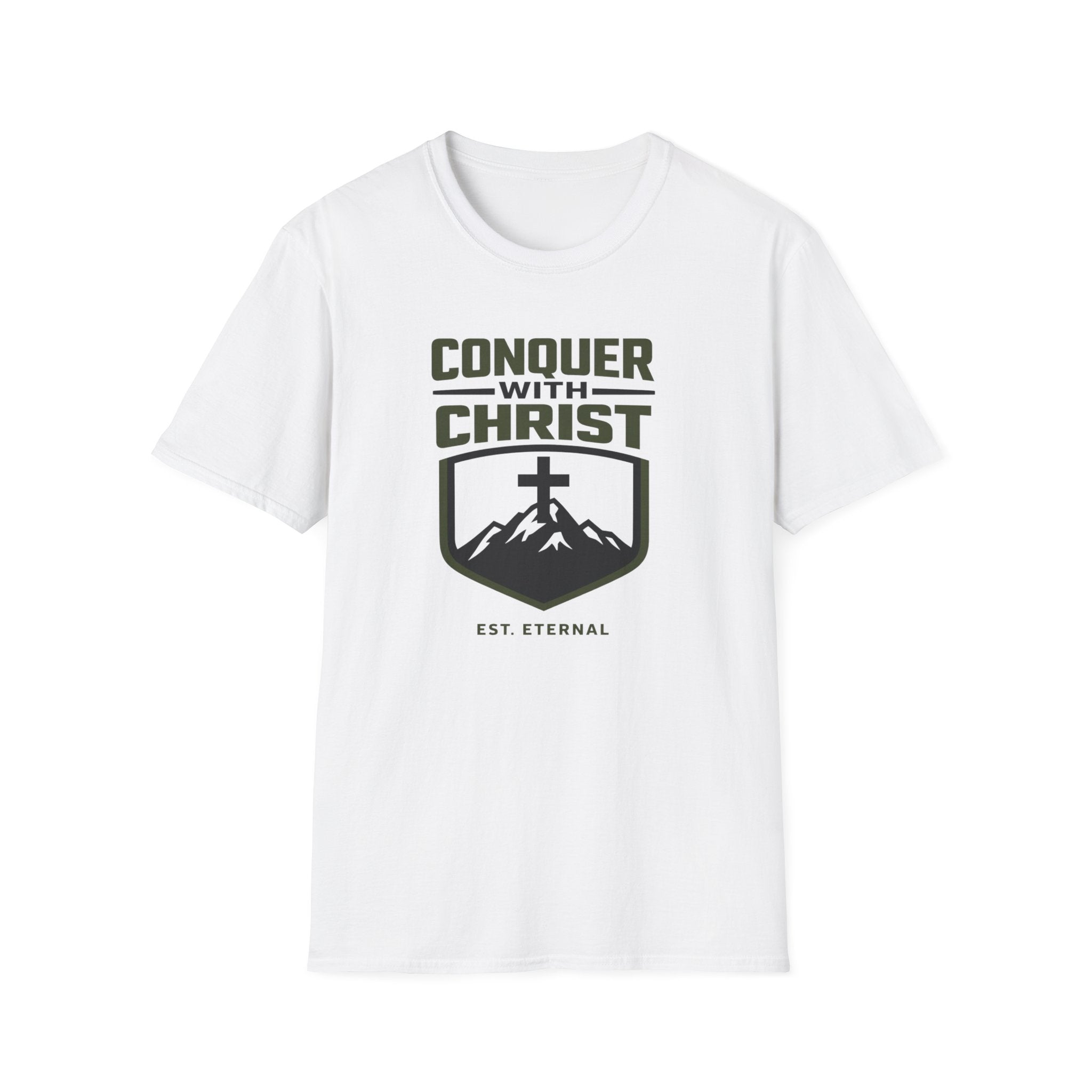 Conquer With Christ Est. Eternal Outdoor Camping Hiking T-Shirt Designed For The Faithful