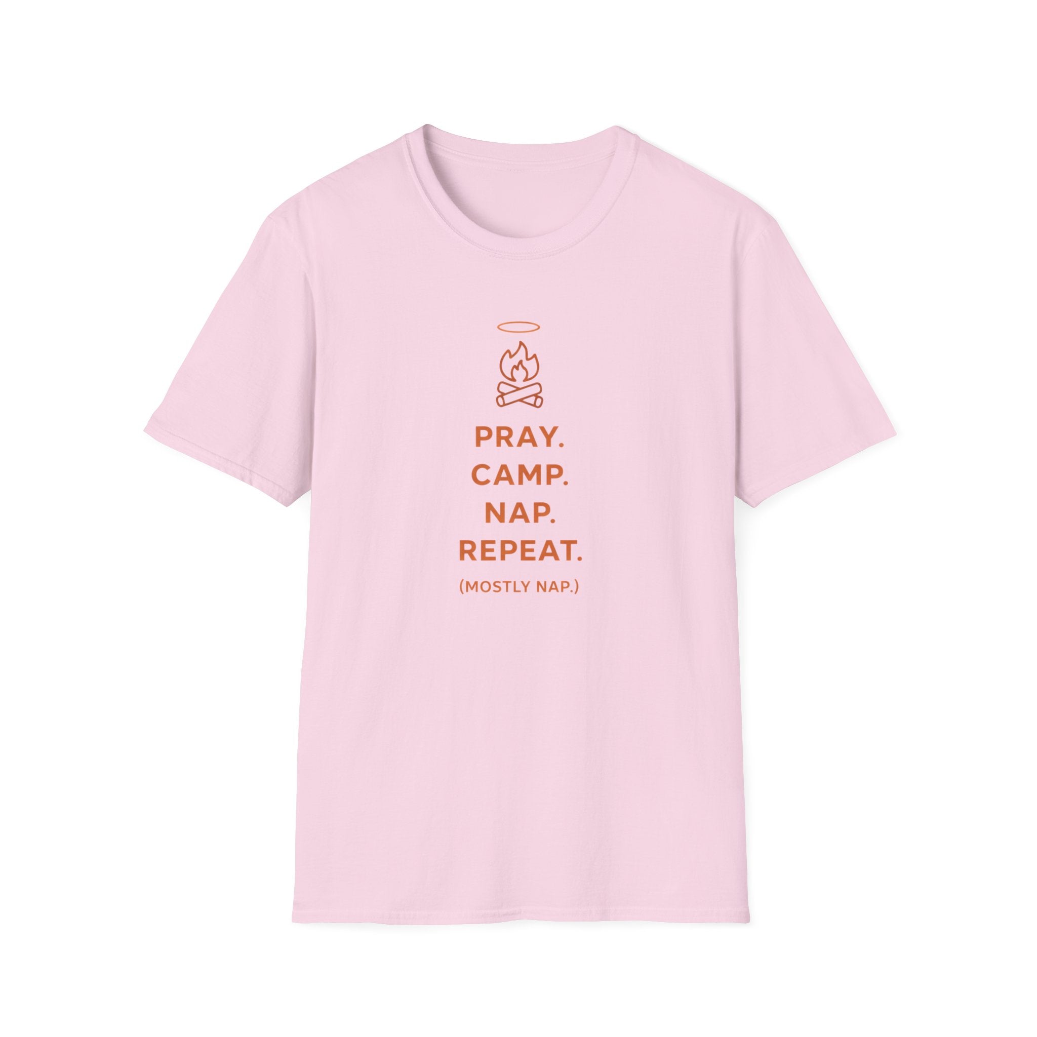 Pray. Camp. Nap. Repeat Funny Outdoor Camping Hiking T-Shirt Designed For The Faithful