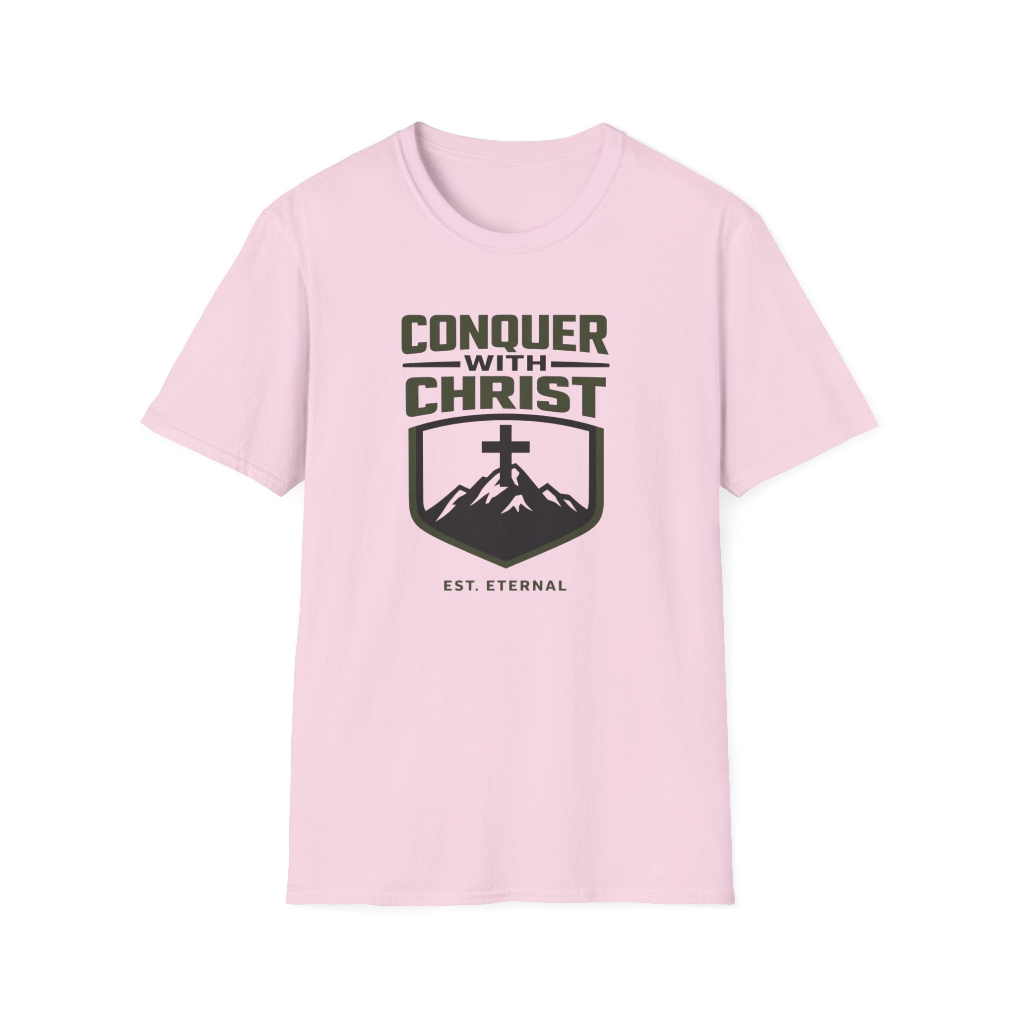 Conquer With Christ Est. Eternal Outdoor Camping Hiking T-Shirt Designed For The Faithful