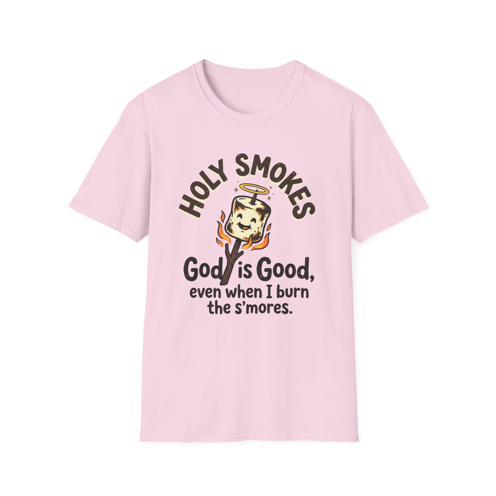 Holy Smokes T-Shirt — "God is Good, even when I burn the s'mores." Campfire Christian Tee