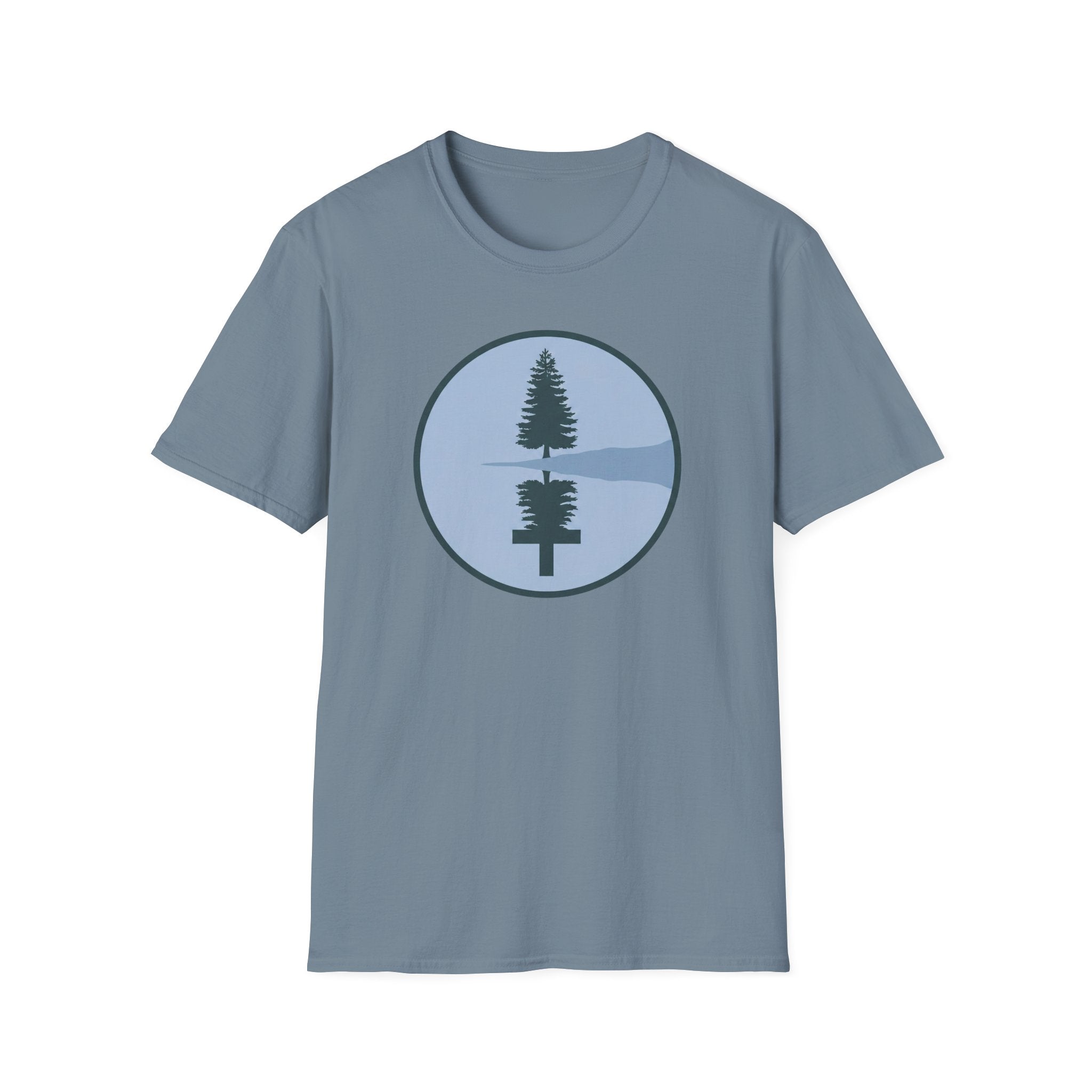 Serene Lake With A Cross Outdoor Hiking Camping T-Shirt Designed For The Faithful