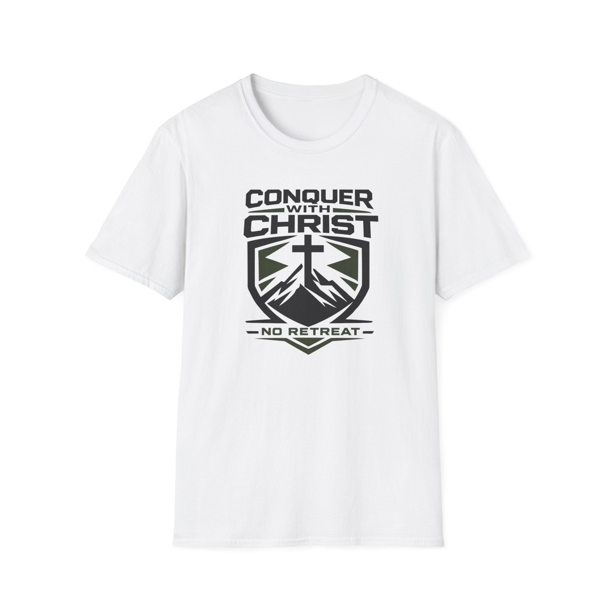 Conquer With Christ - No Retreat Outdoor Camping Hiking T-Shirt Designed For The Faithful
