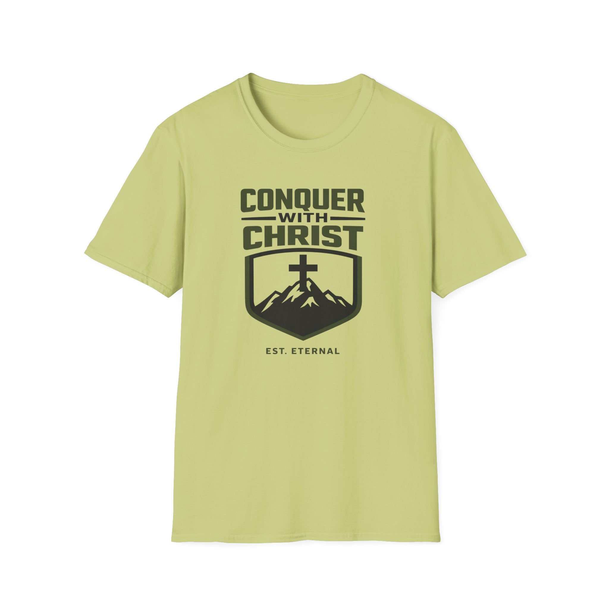 Conquer With Christ Est. Eternal Outdoor Camping Hiking T-Shirt Designed For The Faithful