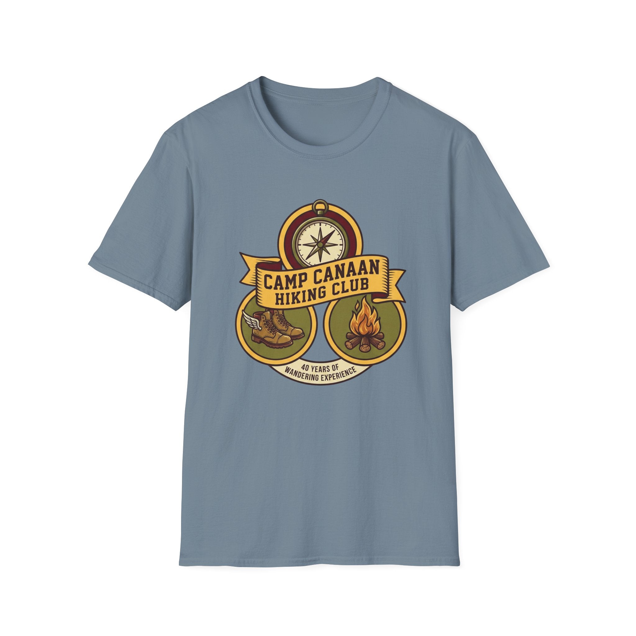 Camp Canaan Hiking Club T-Shirt — Vintage Compass & Campfire Outdoor Tee