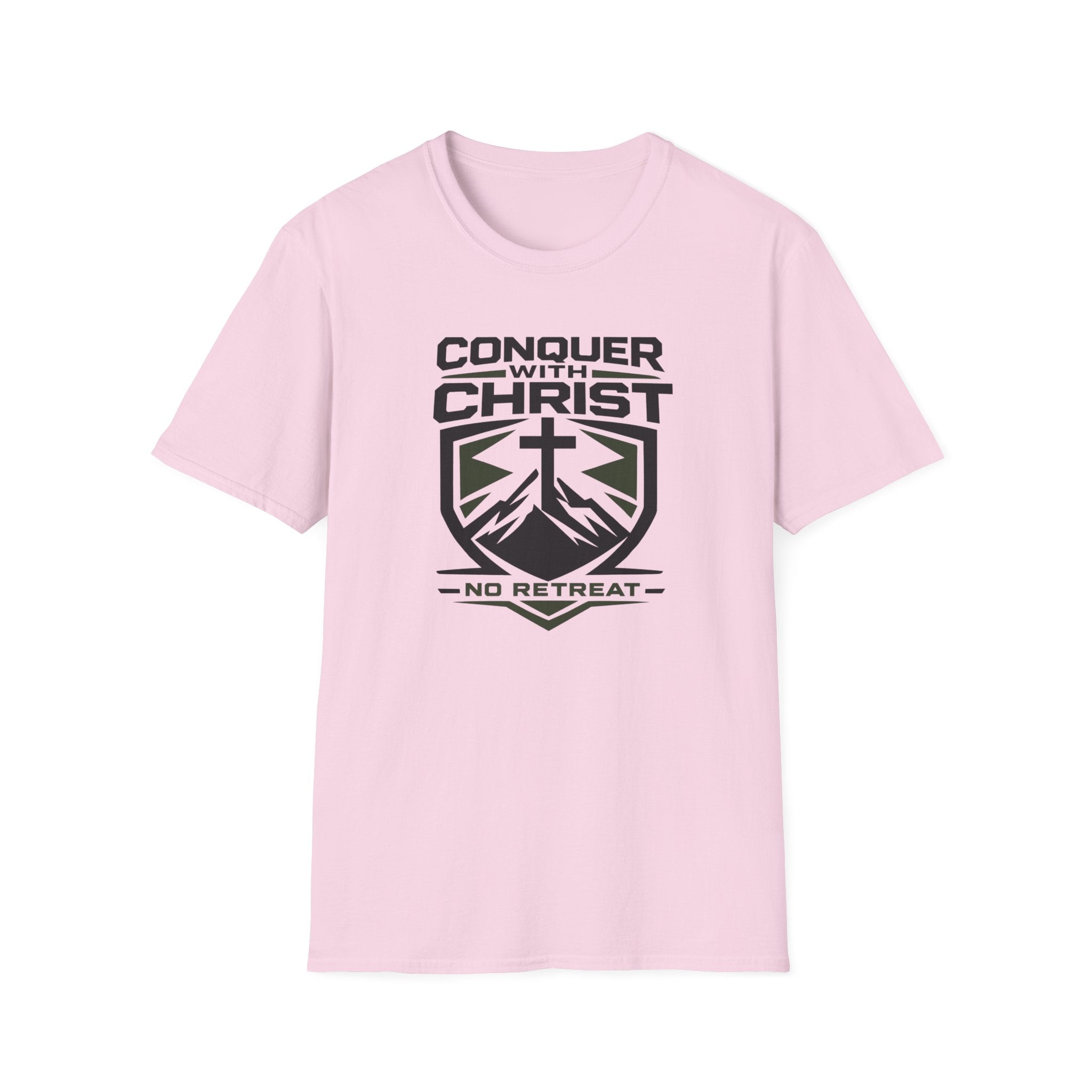 Conquer With Christ - No Retreat Outdoor Camping Hiking T-Shirt Designed For The Faithful