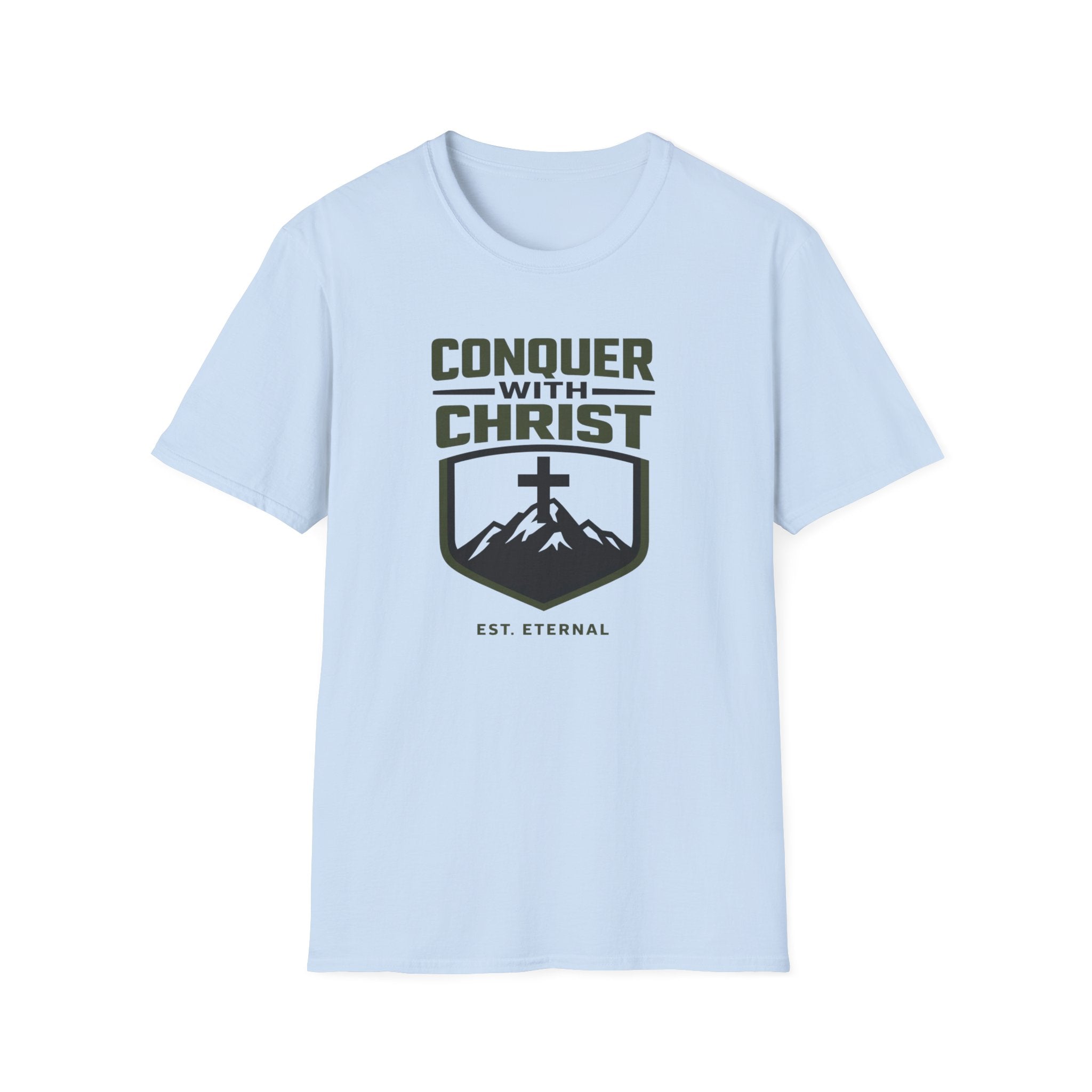 Conquer With Christ Est. Eternal Outdoor Camping Hiking T-Shirt Designed For The Faithful