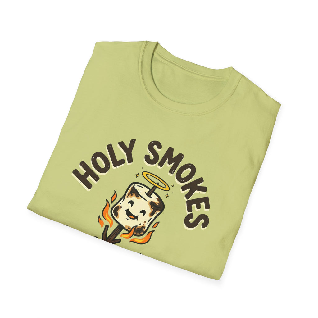 Holy Smokes T-Shirt — "God is Good, even when I burn the s'mores." Campfire Christian Tee
