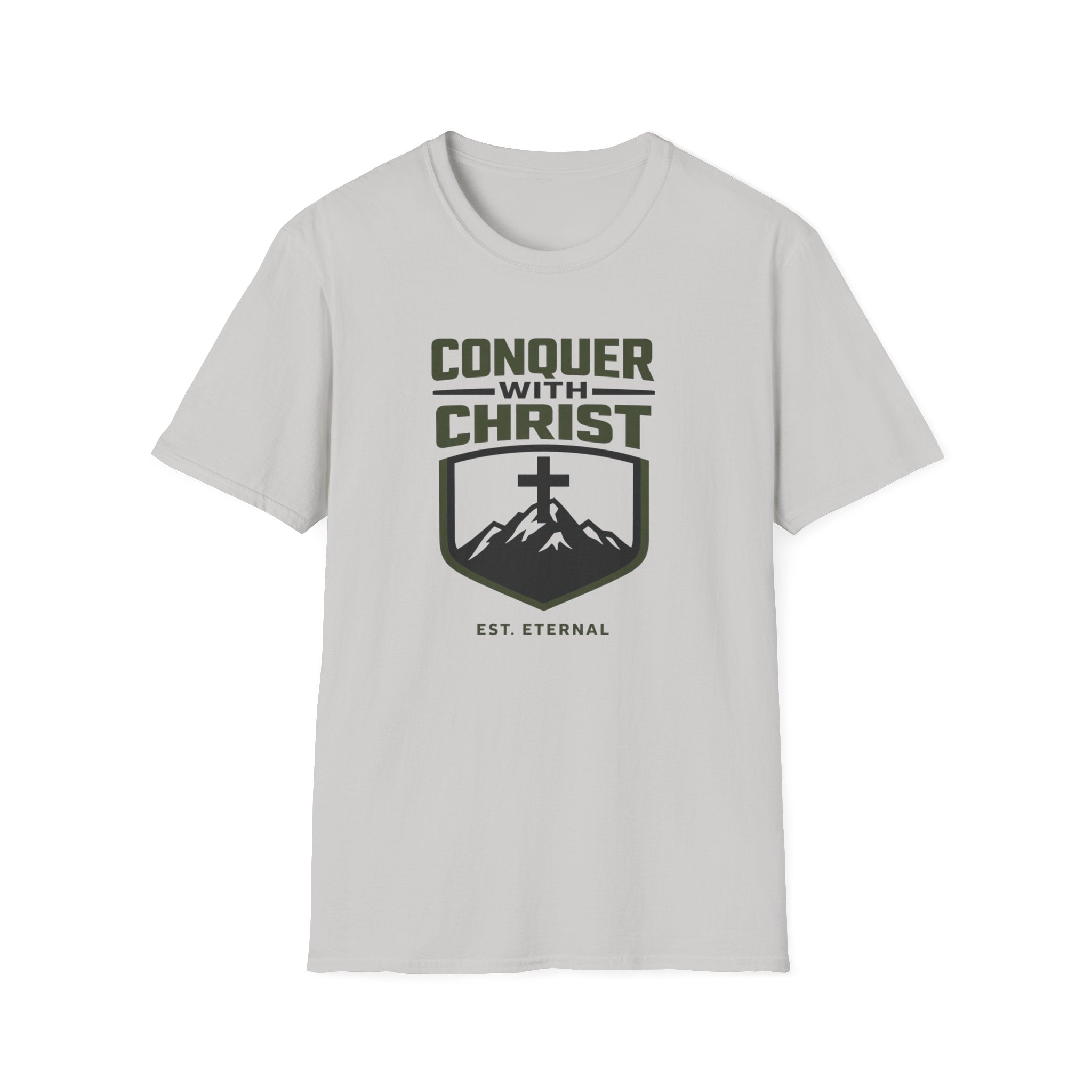 Conquer With Christ Est. Eternal Outdoor Camping Hiking T-Shirt Designed For The Faithful