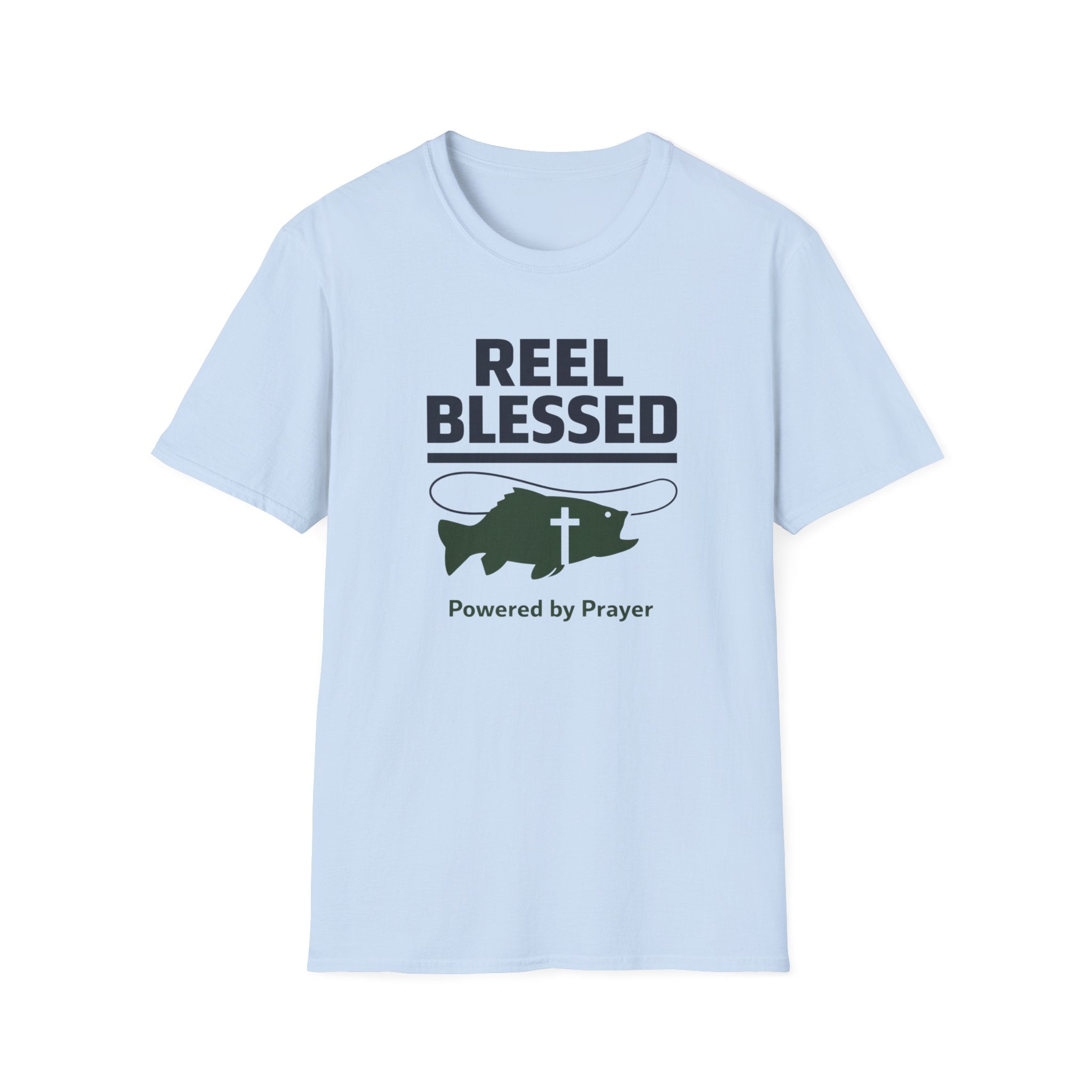Reel Blessed Powered By Prayer Outdoor Camping Fishing T-Shirt Designed For The Faithful