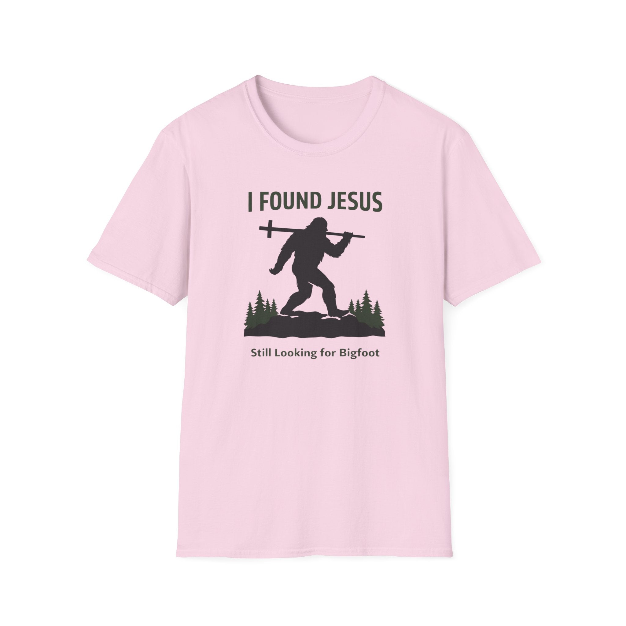 I Found Jesus, Still Looking For Bigfoot Outdoor Hiking Camping T-Shirt Designed For The Faithful