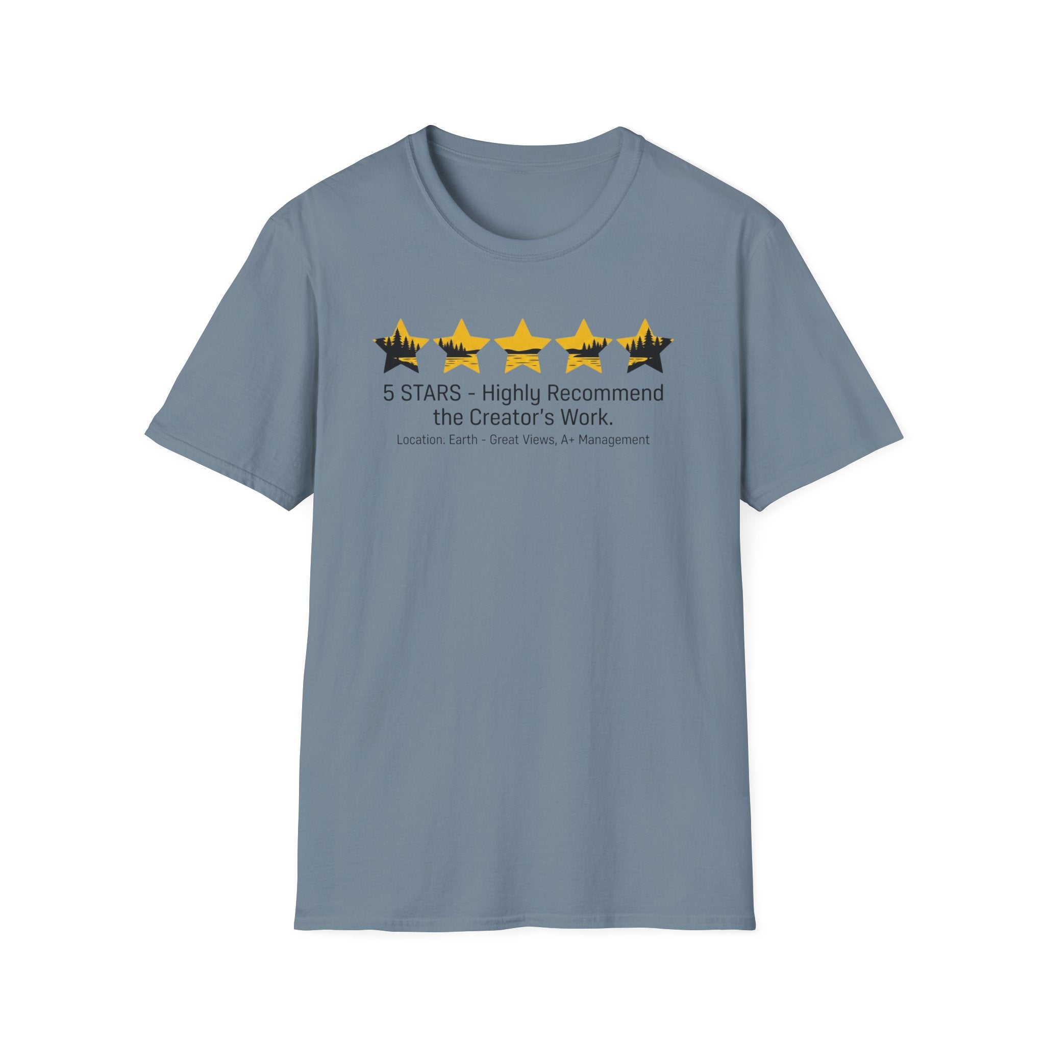 5-Stars Highly Recommend The Creator's Work Outdoor Hiking Camping Fun T-Shirt Designed For The Faithful