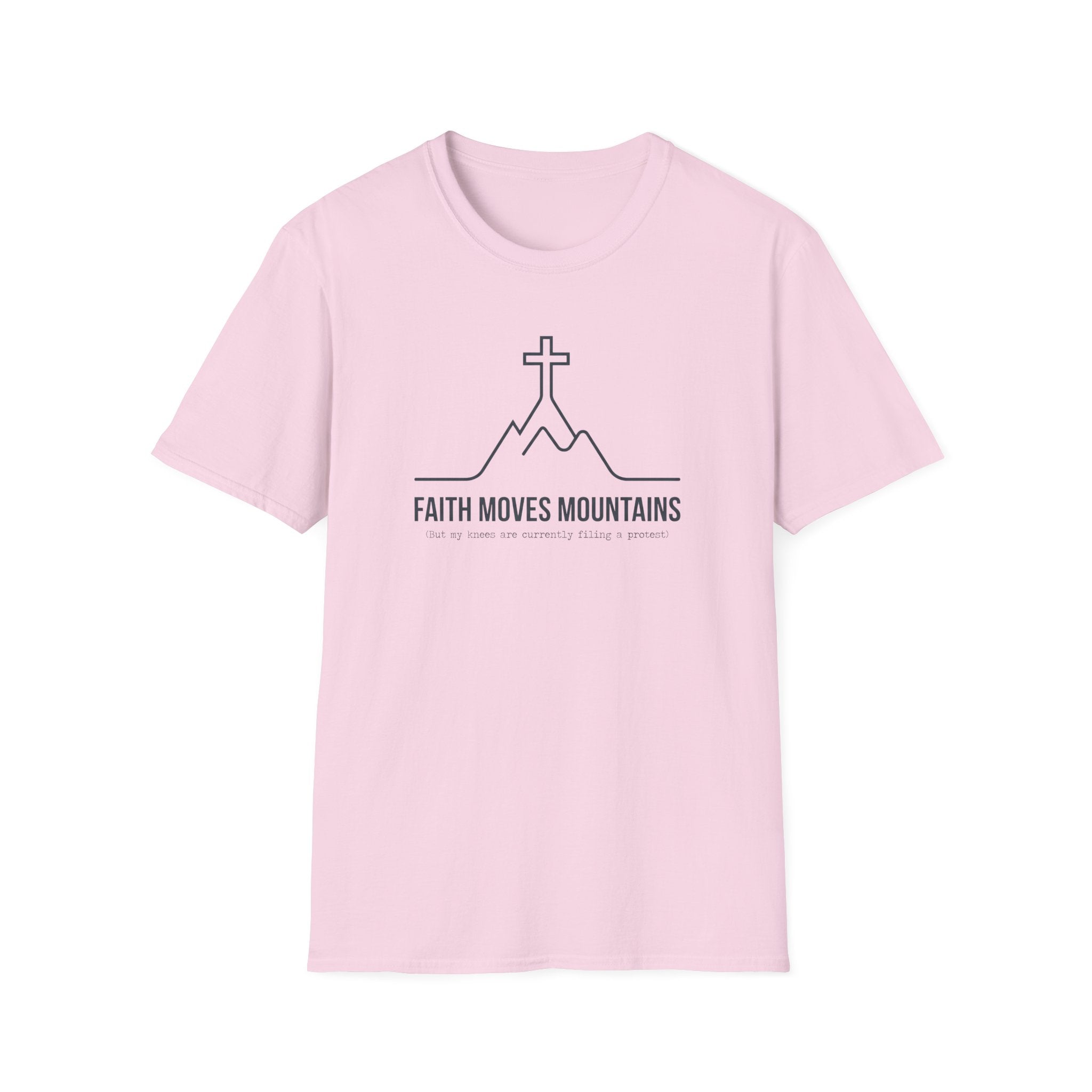 Faith Moves Mountains, But Knees Are Complaining Outdoor Hiking Camping T-Shirt Designed For The Faithful