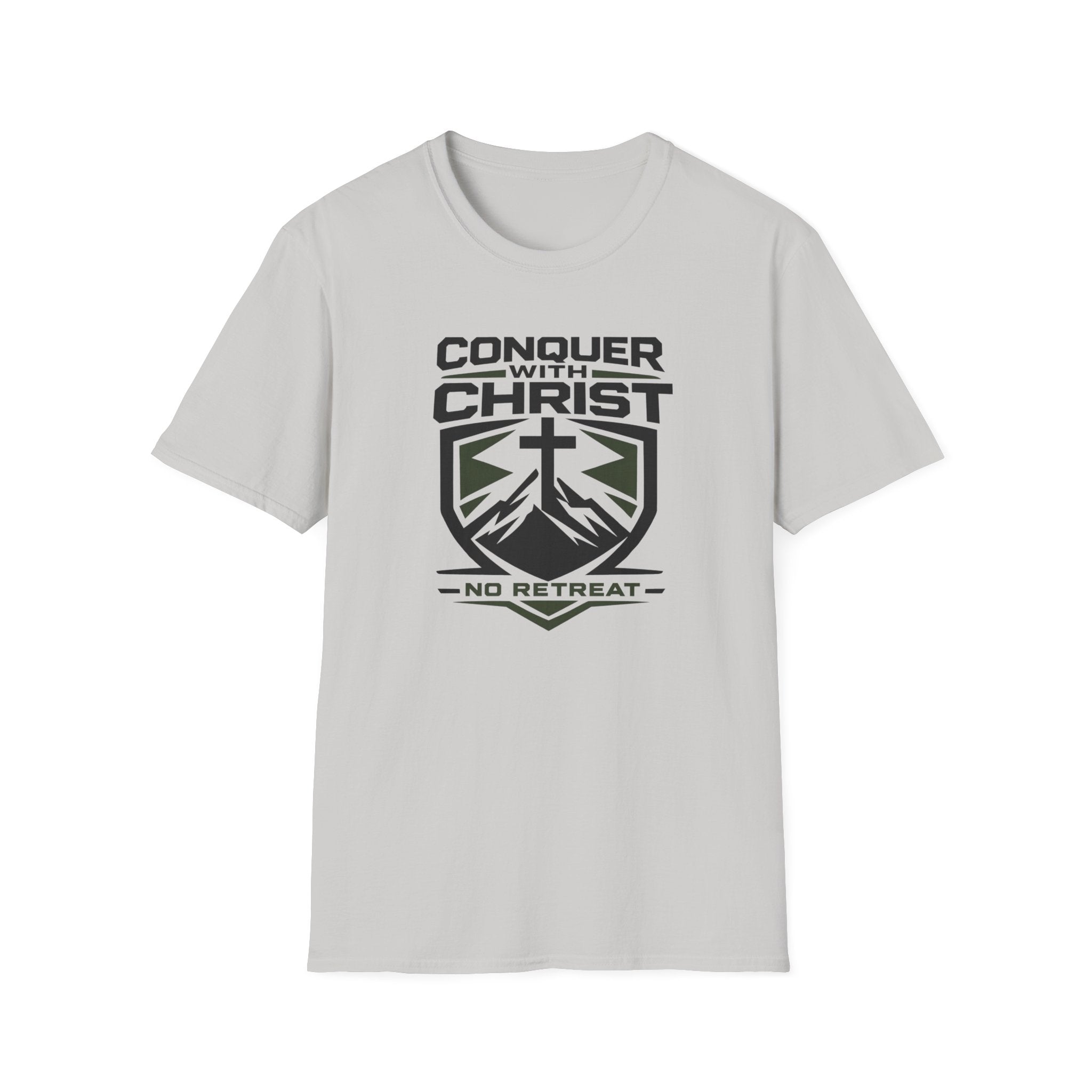 Conquer With Christ - No Retreat Outdoor Camping Hiking T-Shirt Designed For The Faithful
