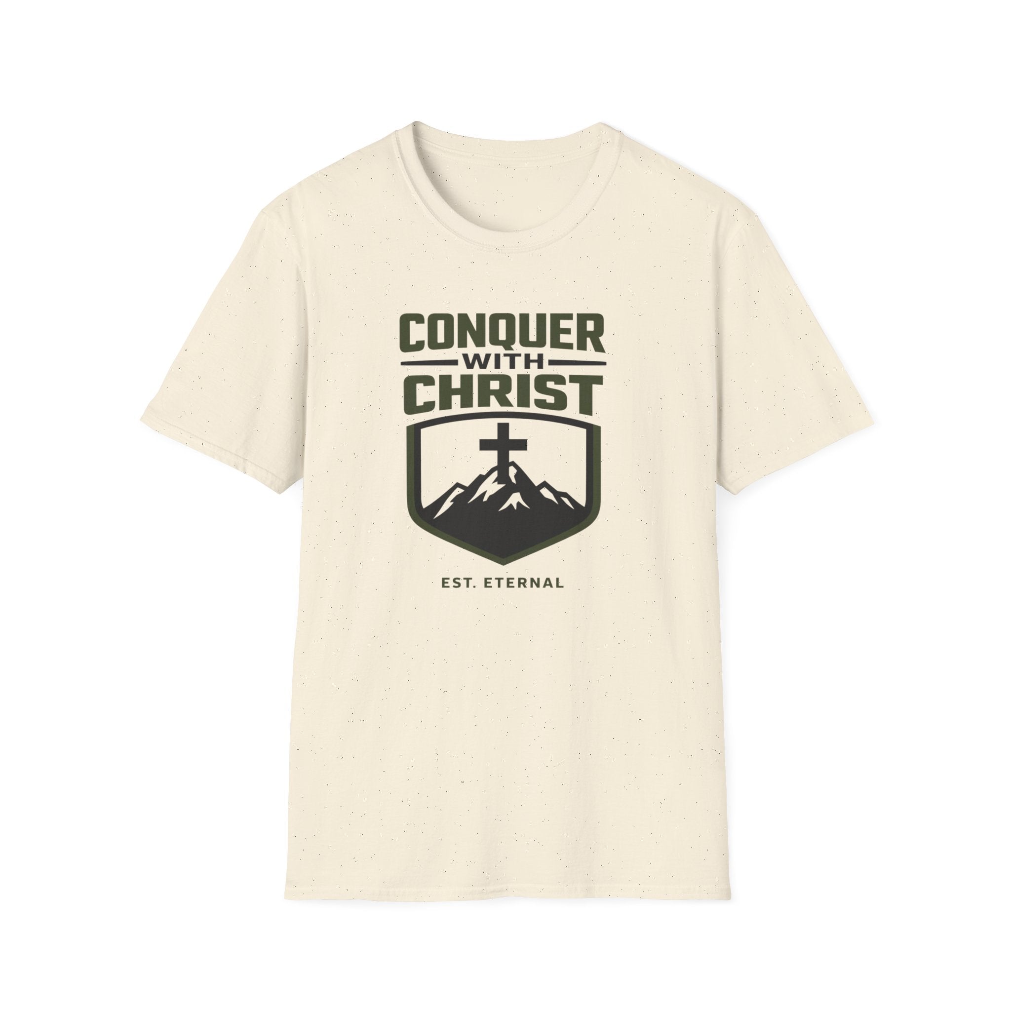 Conquer With Christ Est. Eternal Outdoor Camping Hiking T-Shirt Designed For The Faithful