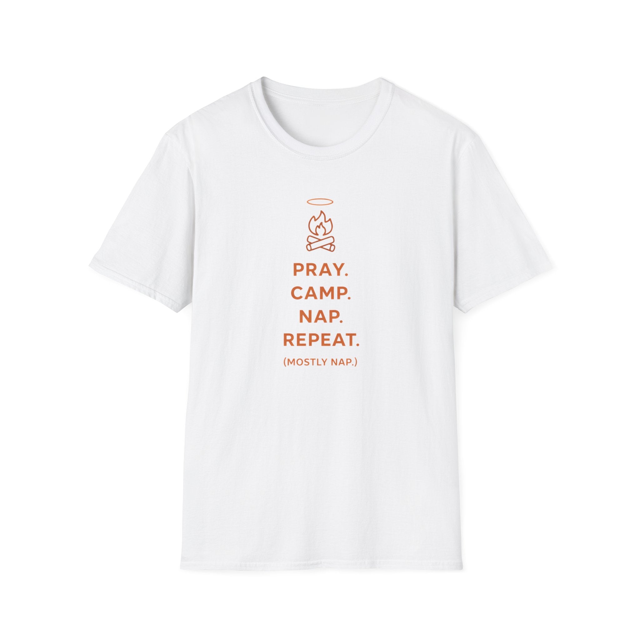 Pray. Camp. Nap. Repeat Funny Outdoor Camping Hiking T-Shirt Designed For The Faithful